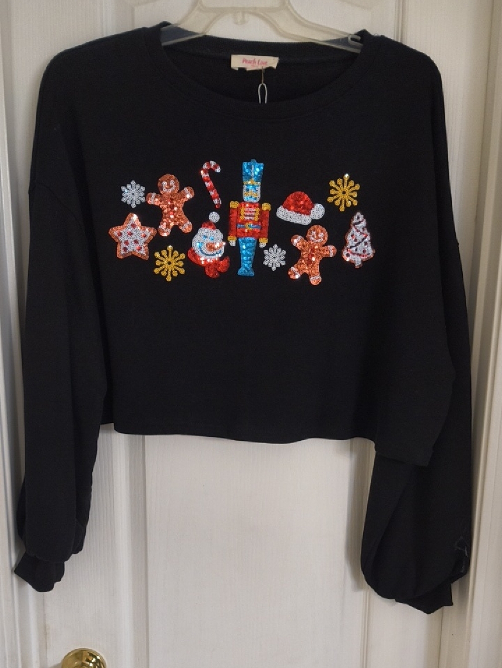 Peach Love California Black Ribbed Crewneck